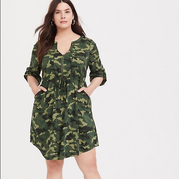 torrid Dresses & Skirts - Torrid Camo Zip Front Shirt Dress Size 3